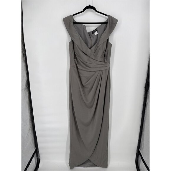 La Femme Size 14 Gray 25206 Surplice Off the Shoulder Column Cocktail Gown Dress - Picture 6 of 12